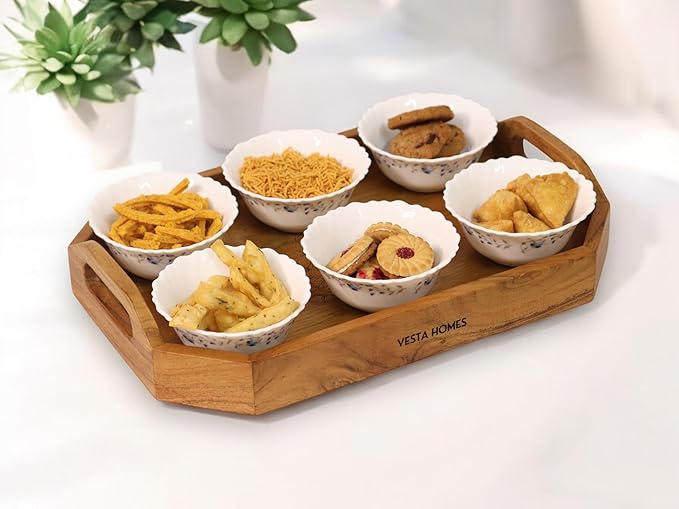 Vesta Homes Set of 2 Zak Acacia Wood Rectangular Serving Tray for Home/Kitchen/Restaurant/Office Organizer/Dining Table|Premium Wooden Trays|48 X 33 ; 40 x 27 cm | Handcrafted in India