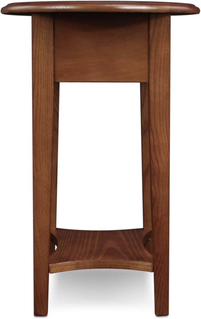 Haven Ridge Solid Wood Oval Side Table with Drawer and Shelf, Medium Oak Brown, Perfect for Living Rooms, Bedrooms, and Small Spaces – Leick Home, 9042-MED