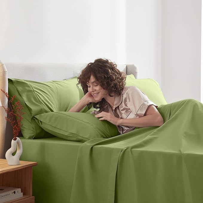 Nestl Extra Deep Twin Sheet Set - 4 Piece Breathable & Cooling Sheets - Hotel Luxury Bedding Set w/18-24 Inch Deep Pockets - Easy & Secure Fit - Super Soft, Wrinkle Free & Comfy - Calla Green