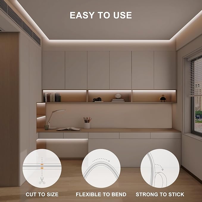 32.8ft COB Led Strip Light with Remote, 4000K Dimmable Bright Led COB Strip Light, White Continuous Led Strip Light for Mirror, Stair, Cabinet, Room