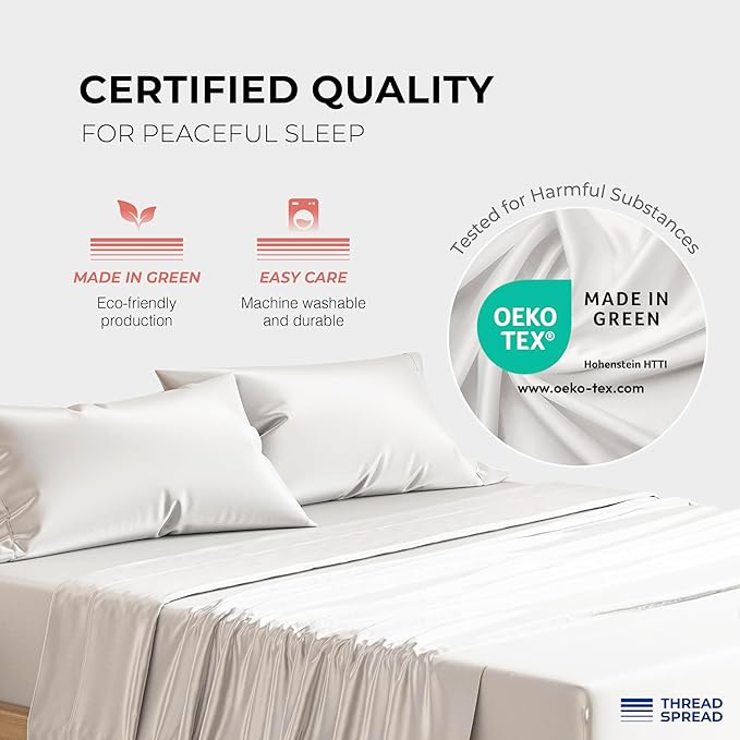 THREAD SPREAD 100% Egyptian Cotton Queen Sheets Set - 1200 Thread Count Luxury Egyptian Cotton Sheets Queen Size Deep Pocket (4 PC, Bright White), Soft, Cooling, Sateen Weave