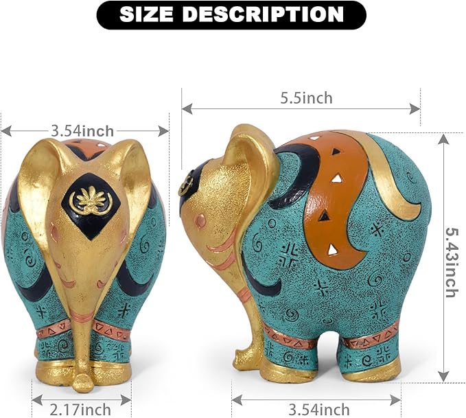 Elephant Statue Handcrafted Resin - 5.5" H Home Decor Sculpture for Bookshelf/Office/Desk - Gift for Housewarming/Christmas/Birthday (Colorful)