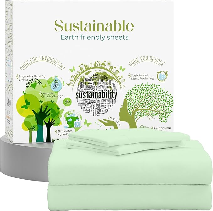 SUPREME ELEGANCE King Size Sheets Set –Natural 100% Cotton Percale Sheets King Bed Set, Oeko-tex Made in Green Sustainable, Breathable Cooling Deep Pocket Sheet, Crisp Luxury Bedding, Teal Green