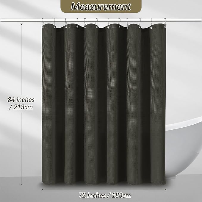 72 x 84 Shower Curtain Waterproof Fabric Shower Curtain Waffle Weave Heavy Duty Shower Curtain Set for Bathroom,Washable, 256GSM Modern Shower Curtains with 12 Metal Hooks, 72Wx84H Brown
