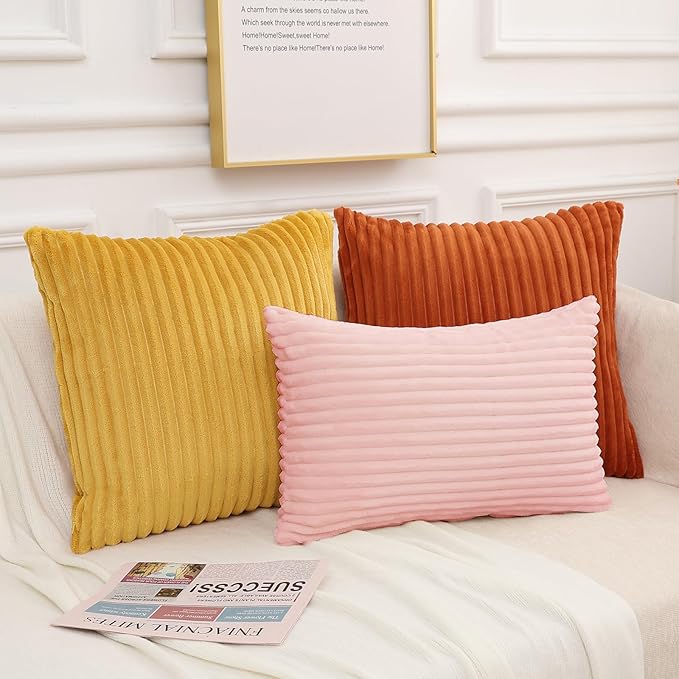 Simmore Decorative Fall Throw Pillow Covers 18x18 Set of 2, Soft Plush Flannel Double-Sided Fluffy Couch Pillow Covers for Sofa Living Room, Pink