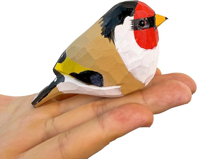 Wooden Bird Figurines Funny Desk Accessories Hand Carved Wood Decorative Small Birds Animal Miniature Statues Ornament for Home Room Decor (Black Beige)