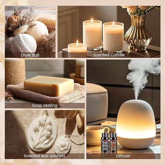 Hotel Diffuser Oils Gift Set - 6x10ML Luxury Hotel Scent Essential Oils Set for Diffuser, Candle Making - Premium Fragrance Oil, My Way, Ember, Dream On, Serene Coast, Midnight Velvet, Golden Bloom