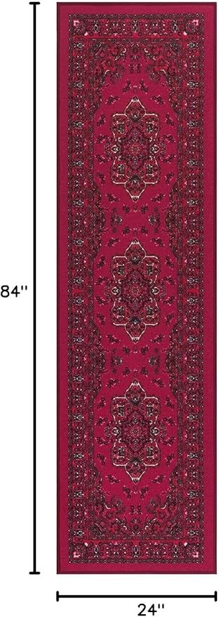 Antep Rugs Alfombras Oriental Traditional 2x7 Non-Skid (Non-Slip) Low Profile Pile Rubber Backing Indoor Runner Rugs (Pink, 2' x 7')