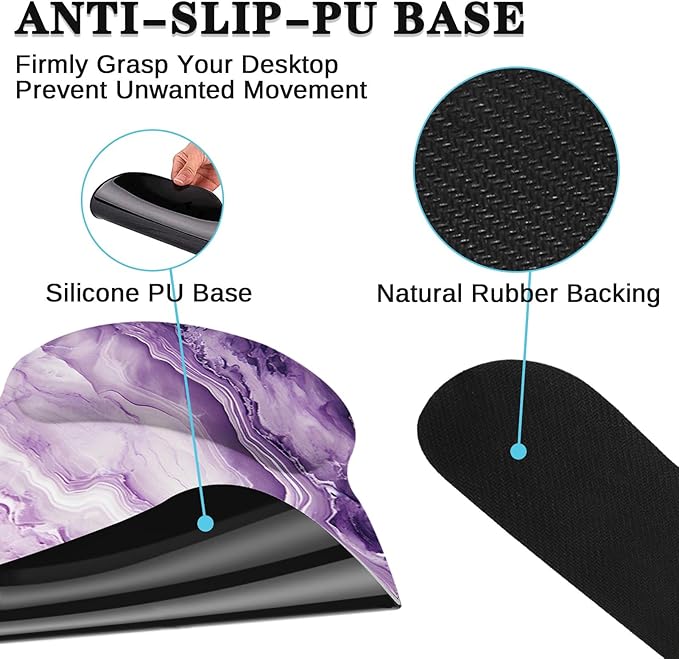 Britimes Purple Marble Gold Mouse Pad 3pcs Set with Wrist Support Non-Slip Rubber Base Ergonomic Pad,Mouse Wrist Cushion Support and Coasters for Home Office Gaming Easy Typing & Pain Relief
