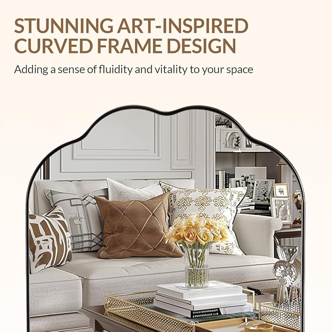 ANDY STAR Scalloped Bathroom Mirror, 24x36 Inch Polished Chrome Vanity Mirror in Stainless Steel Metal Frame, Unique Oval Mirror with Modern Curved Edge Design, Ideal for Bathroom, Bedroom, Entryway