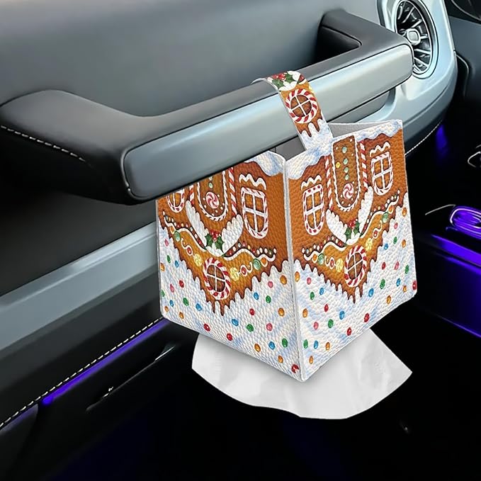 Christmas Tissue Box Square Cover Holder & Dispenser Modern Decorative PU Leather Tissue Box Holder Aesthetic Facial Paper Organizer Dispenser for Bedroom/Bathroom/Kitchen