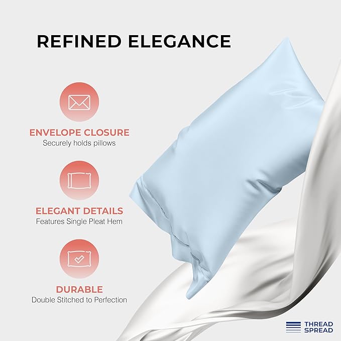 THREAD SPREAD 100% Egyptian Cotton Sheets California King Size - 1200 Thread Count 4 PC Cal King Sheets Egyptian Cotton, Cooling Sateen Sheets, High Thread Count Sheets California King - Light Blue