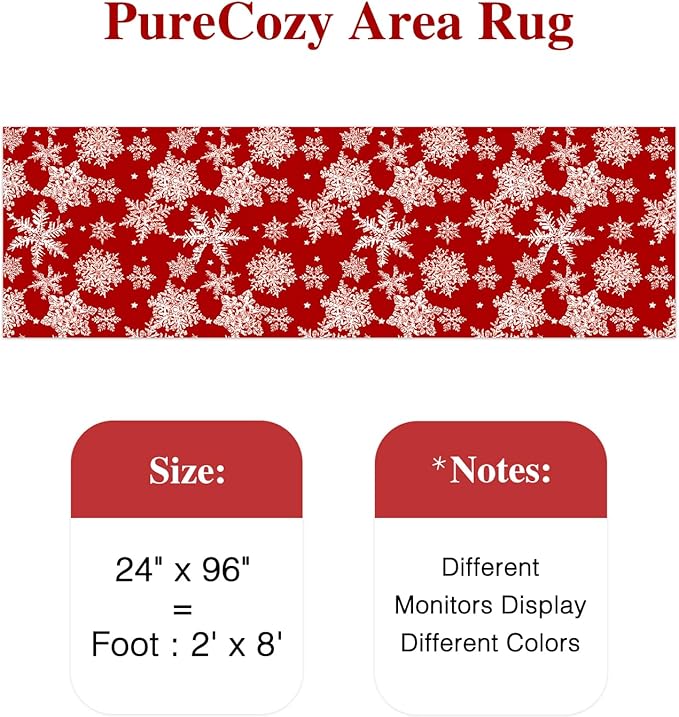 Red Runner Rug 2x8 Christmas Hallway Carpet Snowflake Washable Bedroom Carpet Xmas Holiday Decor Non Slip Kitchen Mat Indoor Accent Rug Decorative Dining Room Laundry Room Living Room