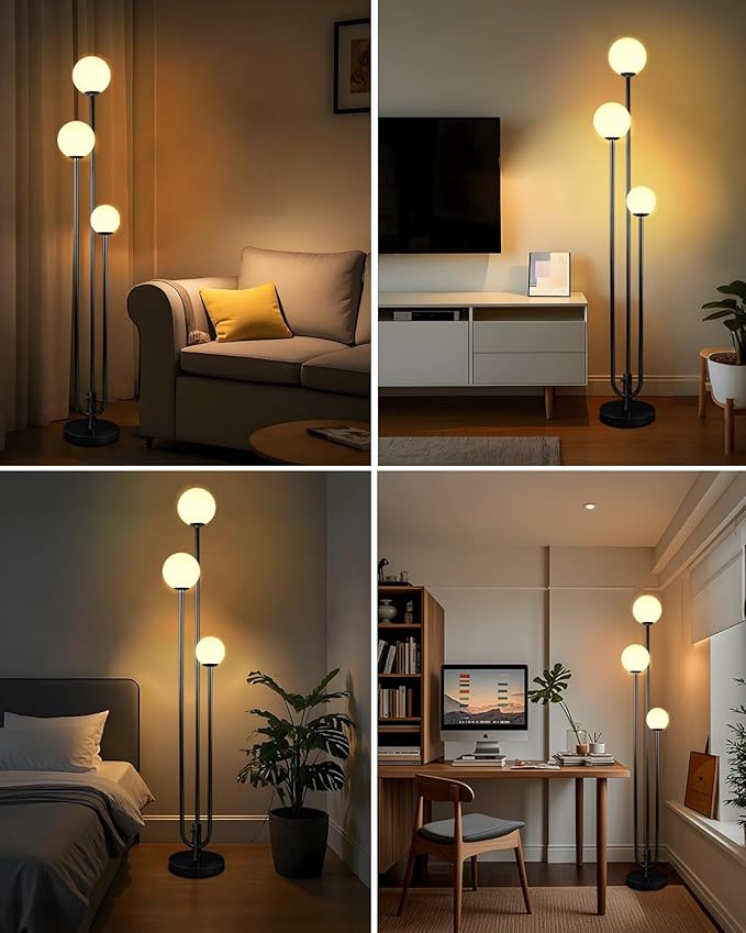 63IN 3-Light Dimmable Floor Lamp, Unique Candle Holder Style Black Tall Standing Lamps with 3000K G9 Bulbs for Reading, Mid Century Modern Floor Lamp for Living Room Bedroom Office