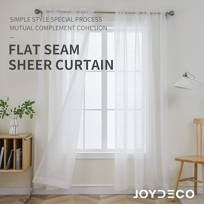 Joydeco White Sheer Curtains 84 Inch Length 2 Panels Set, Rod Pocket Semi Sheer Curtains for Bedroom Living Room, Window Treatments Voile Drapes (54x84 inch, Off White)