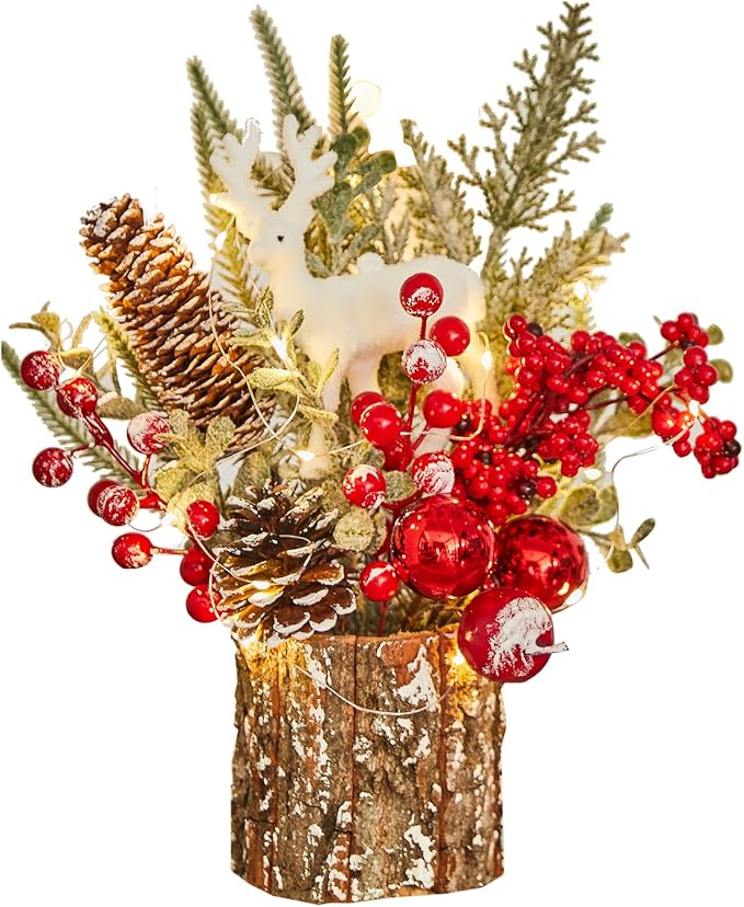 Xmas Decor Small Christmas Tree with Lights - Artificial Tabletop Lighted Mini Christmas Tree with Christmas Ornaments Gnomes Indoor for Office Desk Home Decorations