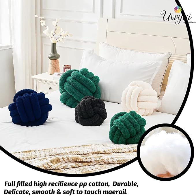 Uvvyui Knot Pillow Ball, Soft Home Decorative Pillows, Round Throw Pillow, Handmade Knotted Plush Pillow, Round Boucle Pillow Cushion (14 Inches Black)