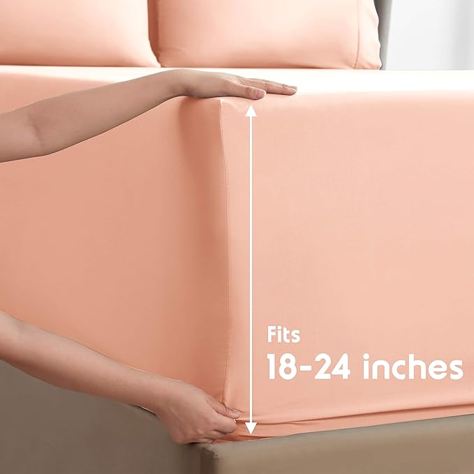 Nestl Extra Deep Queen Sheet Set - 6 Piece Breathable & Cooling Sheets - Hotel Luxury Bedding Set w/18-24 Inch Deep Pockets - Easy & Secure Fit - Super Soft, Wrinkle Free & Comfy - Peach Beige