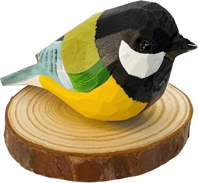 Wooden Bird Figurines Funny Desk Accessories Hand Carved Wood Decorative Small Birds Animal Miniature Statues Ornament for Home Room Decor (Multiple Color)
