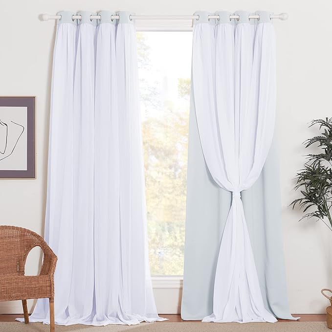 NICETOWN Curtains Extra Long Double-Layer Mix & Match Dressing Sheer Plus Light Blocking Blackout Curtain Panels for Nursery/Patio Door (Platinum, 2 PCs, 108 inches Long, Tie Backs Included)
