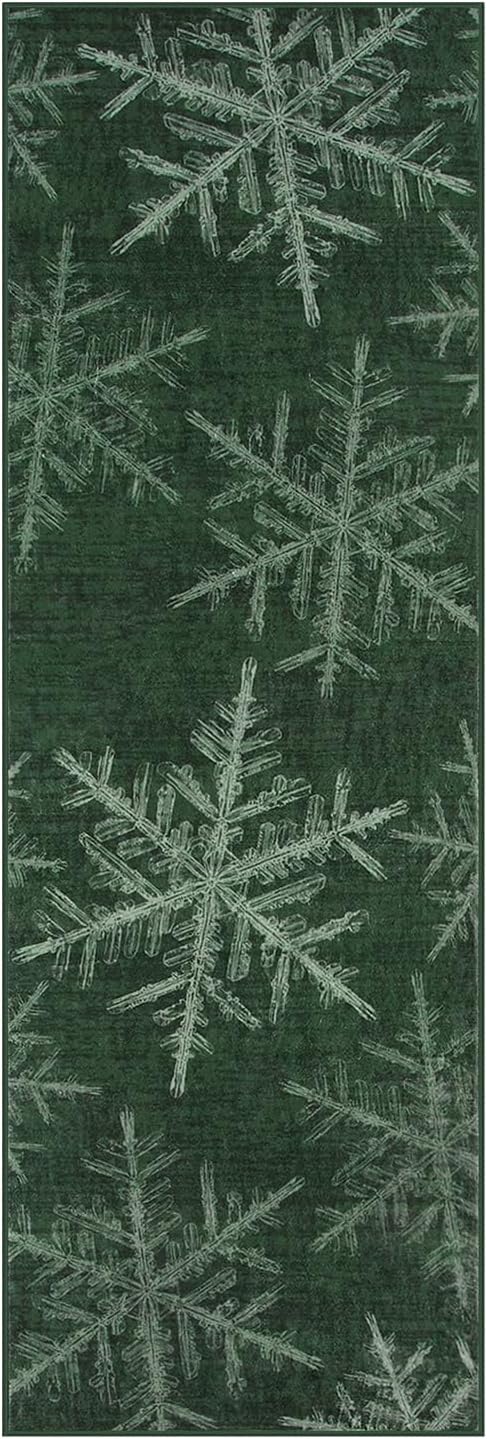 Lahome Snowflake Christmas Runner Rug, 2x6 Christmas Rug Runners for Hallways Soft Non Slip Kitchen Washable Runner Holiday Decor Ultra-Thin Carpet Runner for Bedroom Laundry(2x6ft,Green)