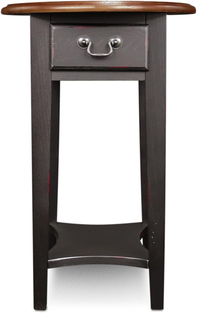 Leick Home End Table, Solid Wood, Oval Shape Top, 1 Storage Drawer, Bottom Display Shelf, Easy-Assembly, For Living Room/Bedroom, Slate Black/Medium Oak, 15.75 in. L x 20.5 in. W x 23.5 in. H, 9042-SL