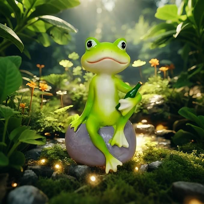 Frog Figurine Garden Decor for Outside, Frogs Statue Plant Decorations for Pots, Fairy Garden Figurines for Lawn Ornaments, Yard Decorations Outdoor, Frog Gifts for Women (1, Stone Frog)