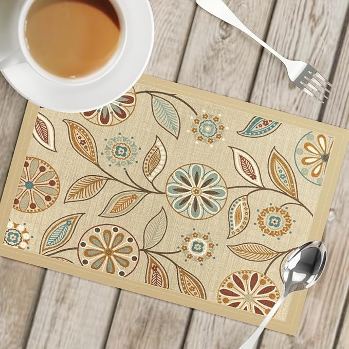 Snycler Table Runner Boho Table Runners Vintage Elegant Farmhouse Table Center Linen Decor for Home Dining Party Entrance (12x18 Inch ,Set of 4) Khaki