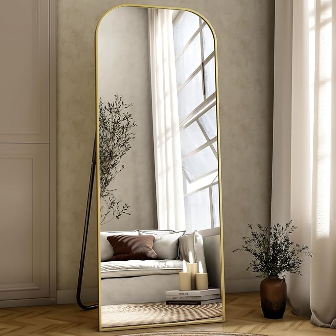 56x21 Inch Full Length Mirror - Large Floor Standing & Wall Mountable Full Body Mirror with Sturdy Aluminum Frame, Arched Top Design, Freestanding or Hanging for Bedroom, Living Room, Cloakroom,Gold