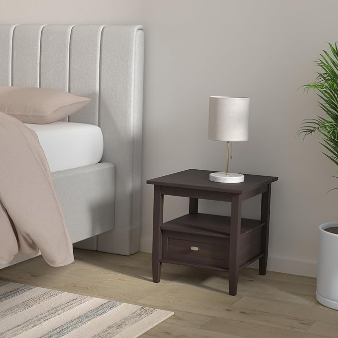 SIMPLIHOME Warm Shaker SOLID WOOD 20 inch Wide Rectangle Transitional End Side Table in Tobacco Brown for the Living Room and Bedroom