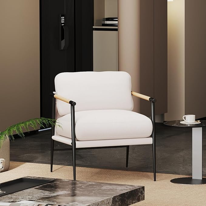 DUOMAY Mid-Century Modern Accent Chair, Soft Linen Upholstered Lounge Reading Chair with Metal Legs Comfy Lightweight Livinig Room Chair Armchair for Home Bedroom, Beige