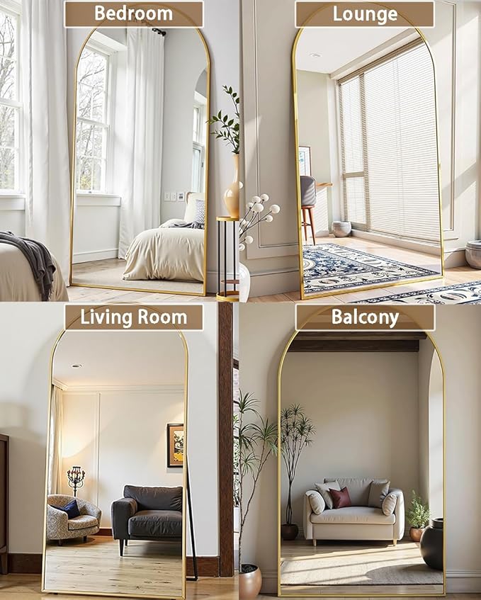 Arched Full Length Mirror, 76"x34" Large Floor Mirror, Full Body Mirrors for Leaning or Hanging, Standing Mirrors for Bedroom, Living Room,Dressing Room, Aluminum Alloy Frame, Gold