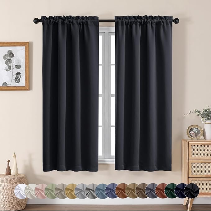 Aiyufeng Halloween Black Blackout Curtains for Bedroom 63 Inch Length 2 Panels, Solid Thermal Insulated Energy Saving Rod Pocket Window Treatment Curtains Blackout Drapes, W40 x L63 Inch, Black