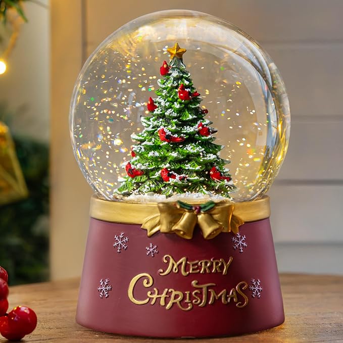 Christmas Snow Globe Lantern Water Glittering Christmas Tree Crown with Music & Timer, USB Lined/Battery Operated Lighted Water Lantern for Christmas Festival Decoration Gifts