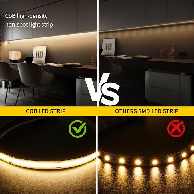 COB LED Strip Lights Warm White,24V Dimmable led Light Strip KIT with Remote and app Control,2700K 24FT/7.5m 8mm Wide Ra>90 Cuttable Flexible Strip Lights for Bedroom,Shelf,Cabinet