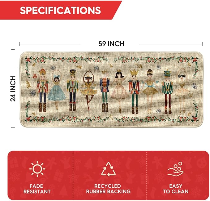 Artoid Mode Watercolor Nutcrackers Merry Christmas Welcome Decorative Doormat, Seasonal Winter Low-Profile Rug Switch Mat for Indoor Outdoor 24x59 Inch