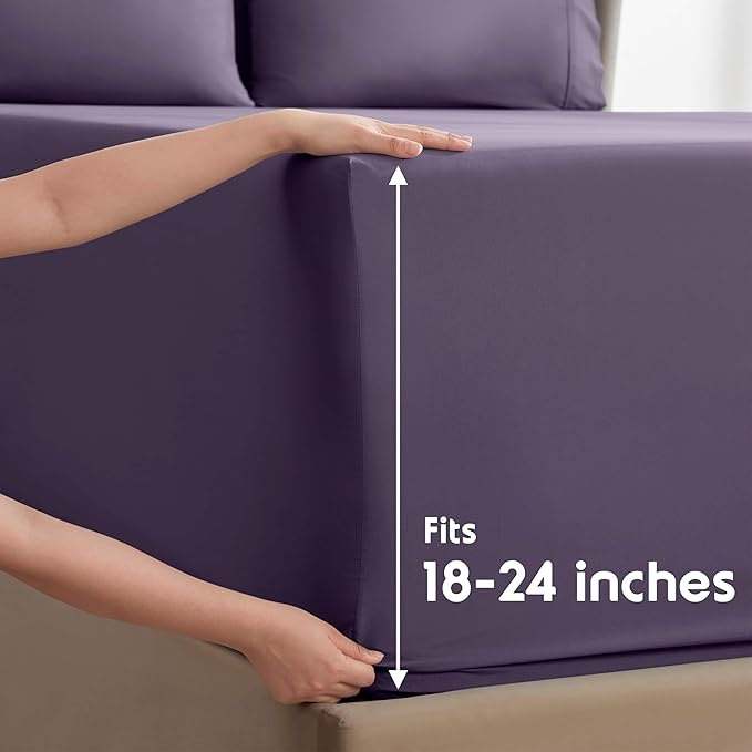 Nestl Extra Deep Full Sheet Set - 6 Piece Breathable & Cooling Sheets - Hotel Luxury Bedding Set w/18-24 Inch Deep Pockets - Easy & Secure Fit - Super Soft, Wrinkle Free & Comfy - Purple