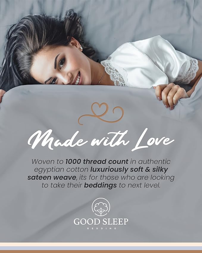 Good Sleep Bedding Twin Sheets - 100% Egyptian Cotton Twin Sheet Set, 4Pc, 1000 TC, Sateen Weave, Hotel Quality Size Bed Set, Soft, 16" Deep Pocket Sheets - Light Grey Bedsheets