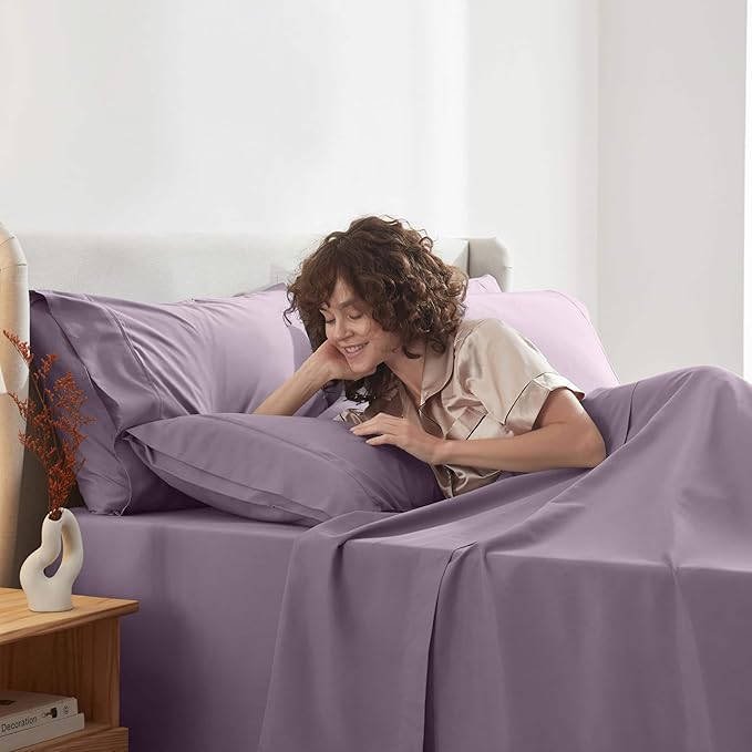 Nestl Extra Deep Split King Sheet Set - 7 Piece Breathable & Cooling Sheets - Hotel Luxury Bedding Set w/18-24 Inch Deep Pockets - Easy & Secure Fit - Super Soft, Wrinkle Free & Comfy - Dusty Purple