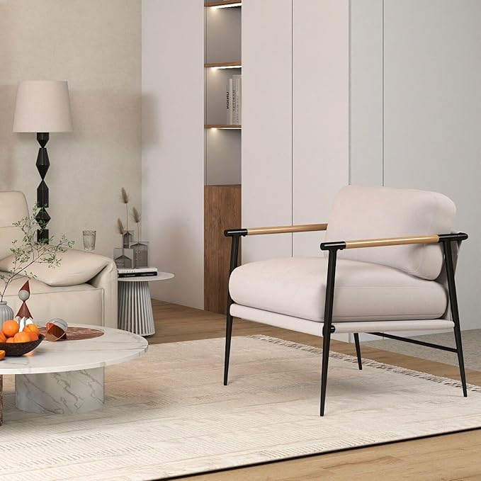 LukeAlon Mid Century Chenille Accent Chairs Set of 2, Ultra Soft Living Room Chairs with Metal Legs Modern Armchair Lounge Chairs Upholstered Comfy Leisure Chair for Bedroom Reception Area, Beige