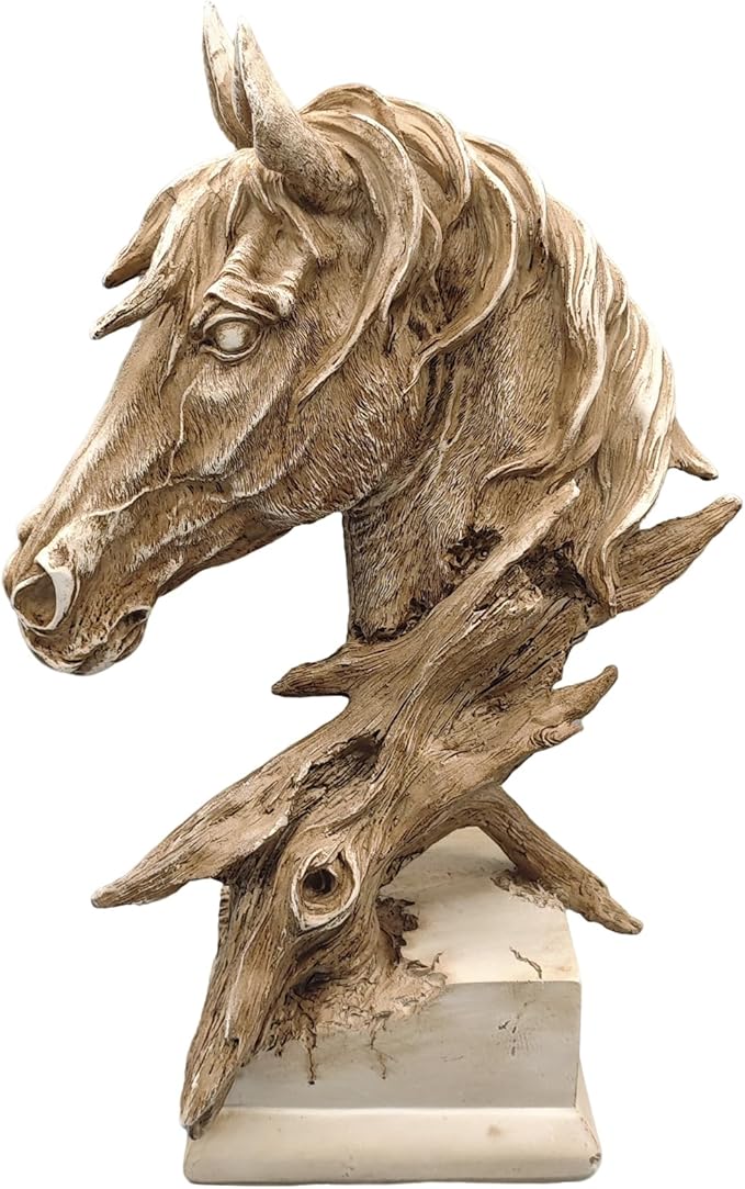 16" Animal Horses Head Bust Table Sculpture Retro Resin Home Decor Statue for Bedroom,Living Room,Dining Desk,Bookshelf,Office,Study and Coffee Tables(Brown)