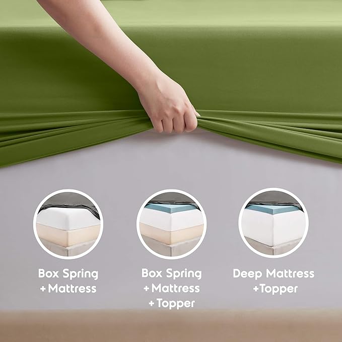 Nestl Extra Deep Twin Sheet Set - 4 Piece Breathable & Cooling Sheets - Hotel Luxury Bedding Set w/18-24 Inch Deep Pockets - Easy & Secure Fit - Super Soft, Wrinkle Free & Comfy - Calla Green