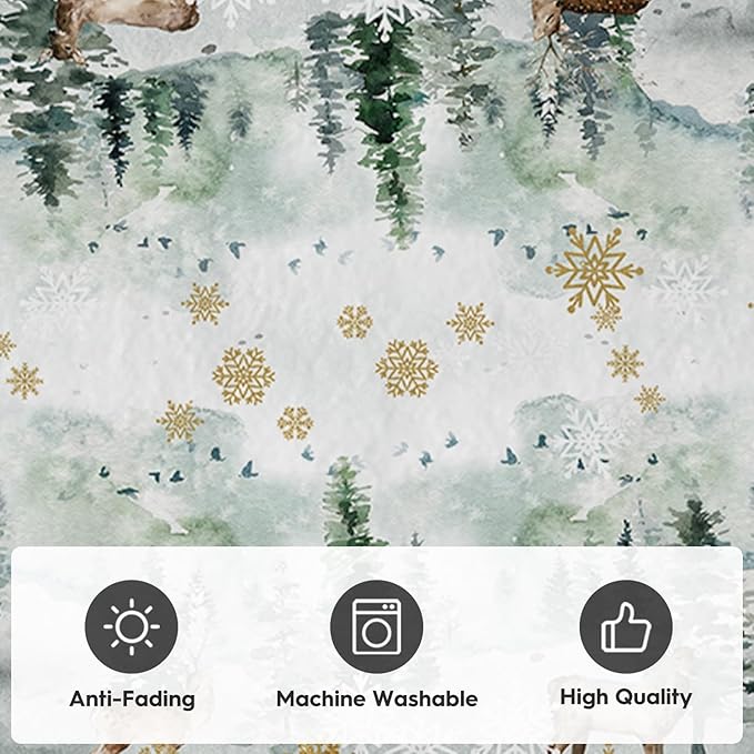 Artoid Mode Deer Snowflakes Pine Tree Christmas Area Rug, Xmas Winter Home Decor Low-Profile Non-Slip Washable Runner Rug for Entryway Bedroom Living Room Laundry Room Indoor 2x6 Feet