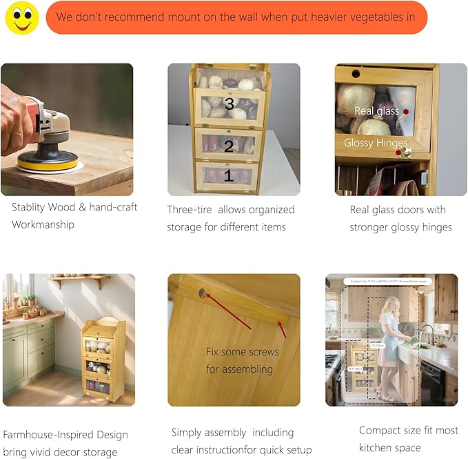 ARTAWEIN Onion and Potato Storage Bin Box Farmhouse Fruit and Vegetable Storage Small Food Kitchen Pantry Cabinet for Snack Large Bread Box for Homemade Bread Black Potato Bins