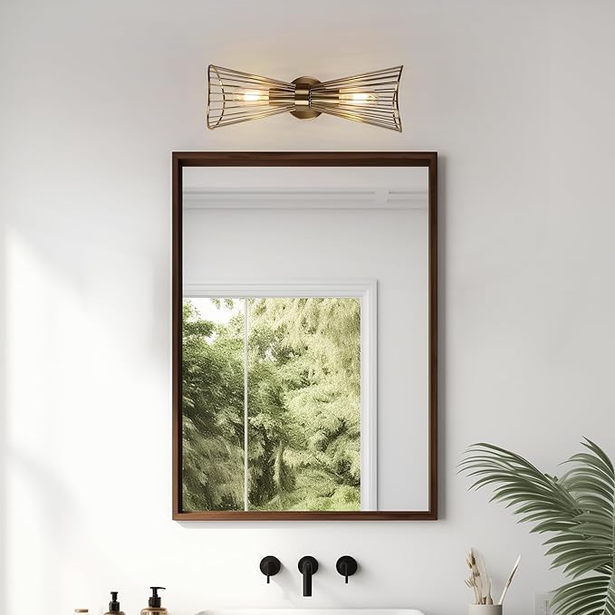 Brass Wall Sconces,Mid Century Wall Sconce,2 Light Bathroom Vanity Light Hardwired Vintage Sconces Wall Lighting Fixtures for Bedroom Living Room Bathroom Hallway E26