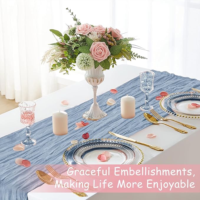 Blue Table Runner, 10Ft 120in Cheesecloth Table Runner, Gauze Rustic Cheese Cloth Table Runners for Wedding, Party, Baby & Bridal Shower, Boho Table Runners for Christmas Thanksgiving Halloween Easter