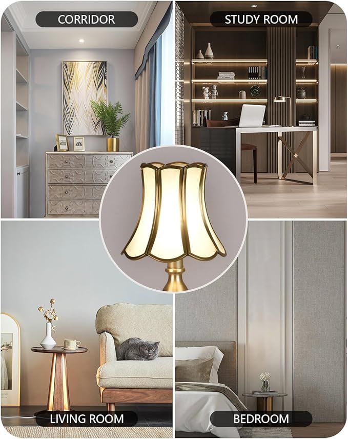 Retro Desk Lamps, Polished Brass Finished Base with Frosted Glass Shade, Small Table Lamp for Bedroom, Nightstand, Living Room, End Table