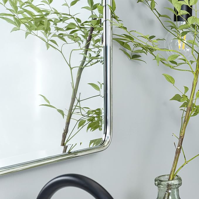 TEHOME Pivot Mirror Chrome Tilt Bathroom Vanity Mirror Black Metal Framed Rectangle Horizontal Tilting Beveled Vanity Mirrors, Overall 44.12 x 30 inches (Mirrror 40 x 30 inches)