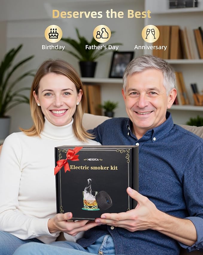 Electric Whiskey Smoker Kit - with 6 Flavors Wood, No Butane Needed Electric Cocktail Smoker Kit, Drink Smoker Kit Gifts for Men/Dad/Husband - with Ice Ball molds and LED Illuminated Coasters