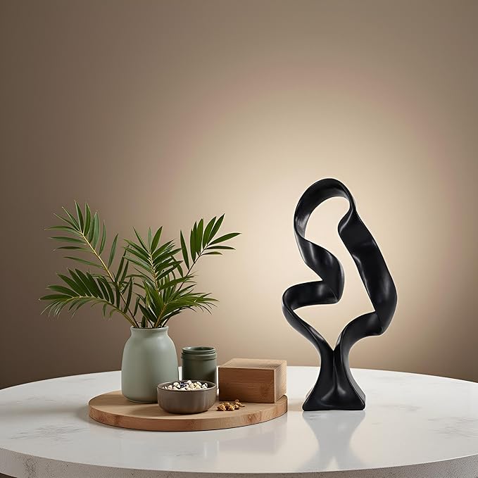 15" Modern Abstract Ribbon Decorative Sculpture, Knot Sculptures,Home Decor,Coffee Table Statues,Dining Living Room Desk Decor(Black)